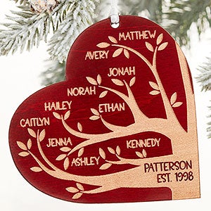Family Tree Personalized Red Maple Wood Heart Ornament