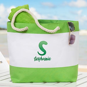 Ombre Initial Embroidered Green Beach Tote