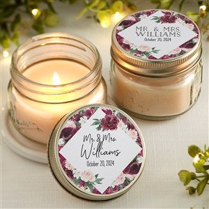 Wine Floral Personalized Mason Jar Candle Wedding Favors