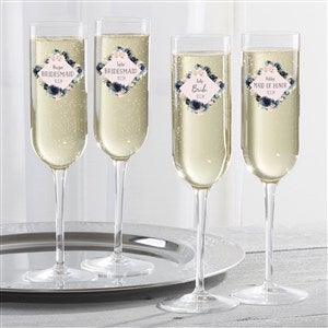 Floral Wedding Navy Personalized Luigi Bormioli Wedding Party Champagne Flute