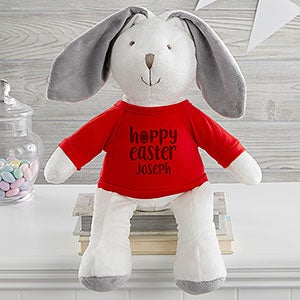 Hoppy Easter Personalized Plush White Bunny - Red Shirt