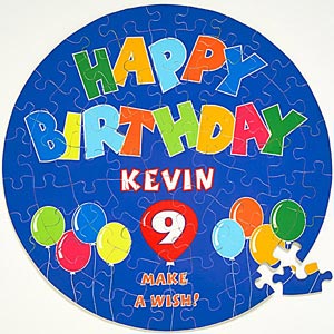 Personalized Kids Puzzles for Birthday   Blue Happy Birthday Balloon Design