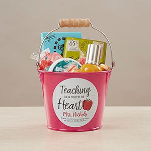 Inspiring Teacher Personalized Mini Metal Bucket - Pink