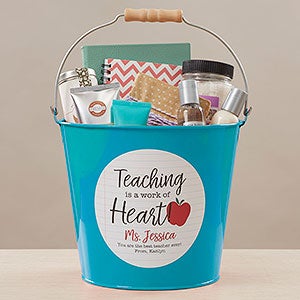 Inspiring Teacher Personalized Large Metal Bucket - Turquoise