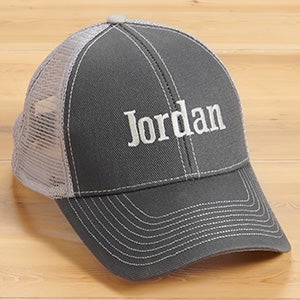 Monogram Embroidered Grey Trucker Hat