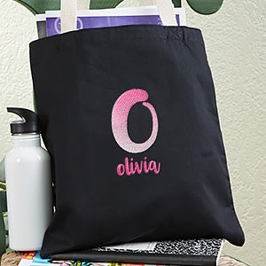 Ombre Initial Embroidered Black Tote Bag