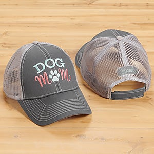 Dog Mom Embroidered Grey Trucker Hat