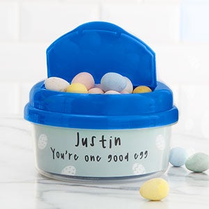 Bunny Treats Personalized Toddler Snack Cup - 12 Oz Blue