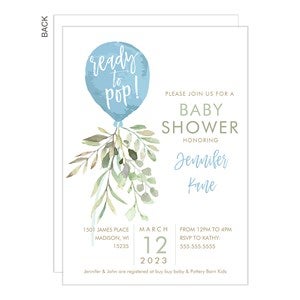 Ready To Pop Baby Boy Shower Party Invitation - Set Of 5