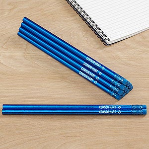 Name & Icon Metallic Blue Personalized Pencil Set Of 12