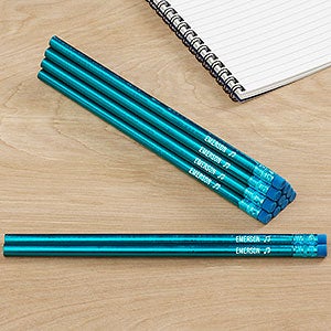 Name & Icon Metallic Teal Personalized Pencil Set Of 12