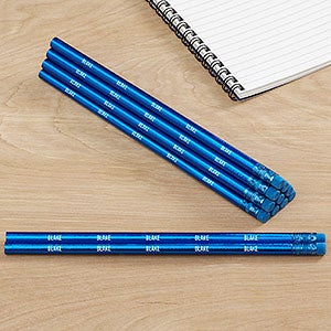 Metallic Blue Personalized Pencil Set Of 12