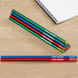 Write Your Own Metallic Blue, Red, Green Personalized Pencil Set Of 12