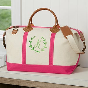 Floral Wreath Embroidered Canvas Duffel - Pink