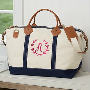 Floral Wreath Embroidered Canvas Duffel - Navy