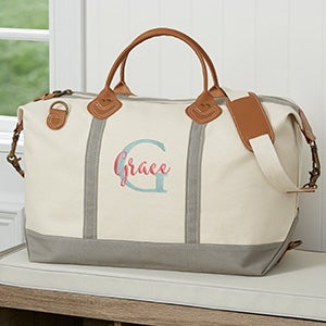 Playful Name Embroidered Canvas Duffel Bag - Grey