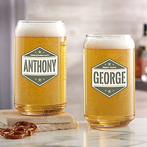 Five-Star Groomsmen Personalized 16oz Beer Can Glass