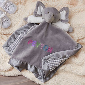 Rainbow Name Personalized Grey Elephant Baby Blankie