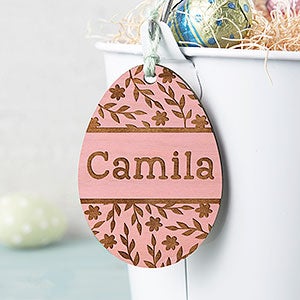 Personalized Pink Stain Wood Easter Basket Tag