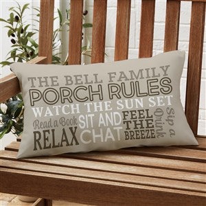 Porch Rules Personalized Lumbar Outdoor Throw Pillow - 12x22