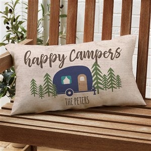 Happy Campers Personalized Lumbar Outdoor Throw Pillow - 12x22