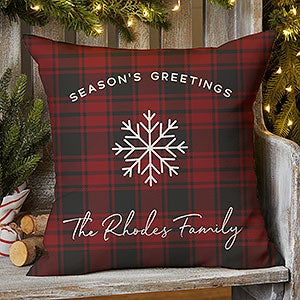 Christmas Plaid Personalized Outdoor Throw Pillow - 16x16