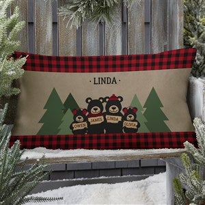 Holiday Bear Family Personalized Lumbar Outdoor Throw Pillow - 12x22