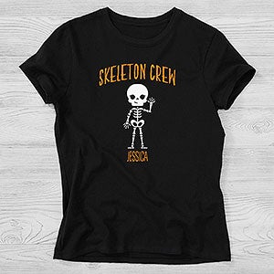 Skeleton Family Personalized Halloween Hanes Ladies Fitted Tee - Ladies Medium - White