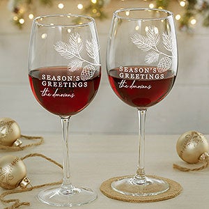 Festive Foliage Christmas Engraved 12oz Stemless Wine Glass