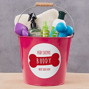 Jingle Bones Personalized Christmas Dog Treat Large Bucket - Pink