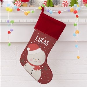 Holly Jolly Snowman Personalized Burgundy Christmas Stocking