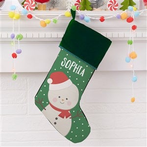 Holly Jolly Snowman Personalized Green Christmas Stocking