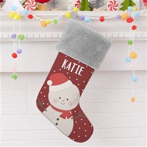 Holly Jolly Snowman Personalized Grey Faux Fur Christmas Stocking