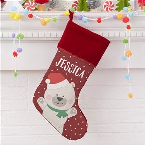 Holly Jolly Polar Bear Personalized Burgundy Christmas Stocking