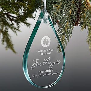 First Responder Teardrop Engraved Premium Glass Ornament