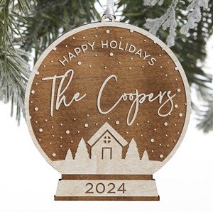 Family Snow Globe Personalized Whitewash Wood Ornament