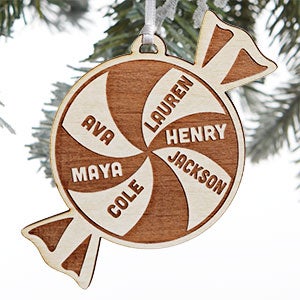 Peppermint Family Personalized Whitewash Wood Ornament