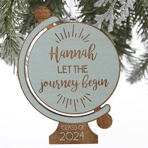 Graduation Globe Personalized Blue Stain Wood Ornament