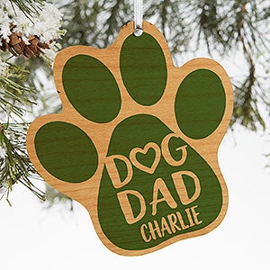 Dog Dad Personalized Paw Print Wood Ornament