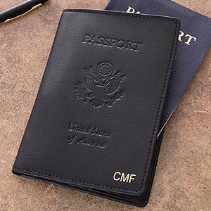 Personalized Leather Passport Covers - First Class Monogram Design Black
