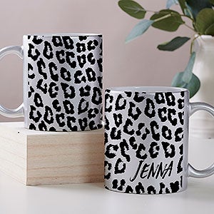 Leopard Print Personalized 11 Oz Silver Glitter Coffee Mug