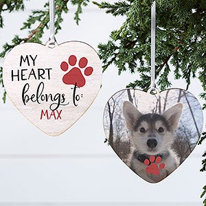 My Heart Belongs To Personalized Pet Heart Ornament - 2 Sided Wood