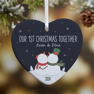 Snow Couple Personalized Heart Ornament - 1 Sided Glossy