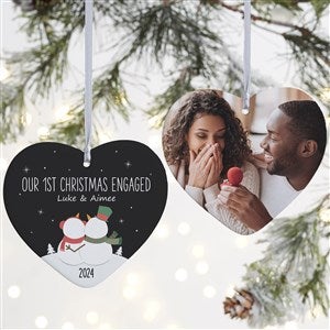 Snow Couple Personalized Heart Ornament - 2 Sided Matte