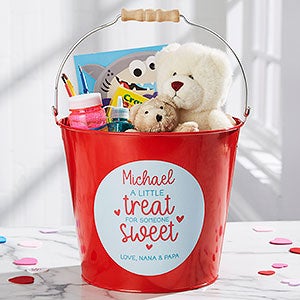 A Little Treat For Someone Sweet Personalized Large Metal Bucket - Red