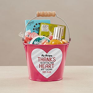 Heart Into Teaching Personalized Mini Treat Bucket - Pink