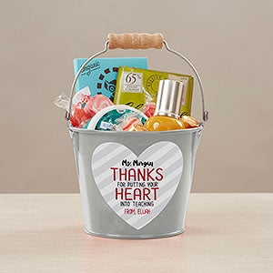 Heart Into Teaching Personalized Mini Treat Bucket - Silver