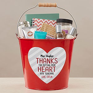 Heart Into Teaching Personalized Large Treat Bucket - Red