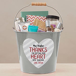 Heart Into Teaching Personalized Large Treat Bucket - Silver