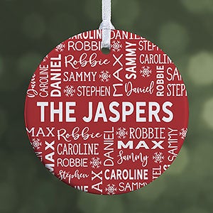 Red & White Family Christmas Personalized Ornament - 1 Sided Glossy